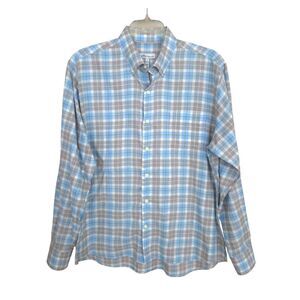 Peter Millar L Blue Gray Plaid Shirt Cotton Button Down Classic Fit Coastal Prep